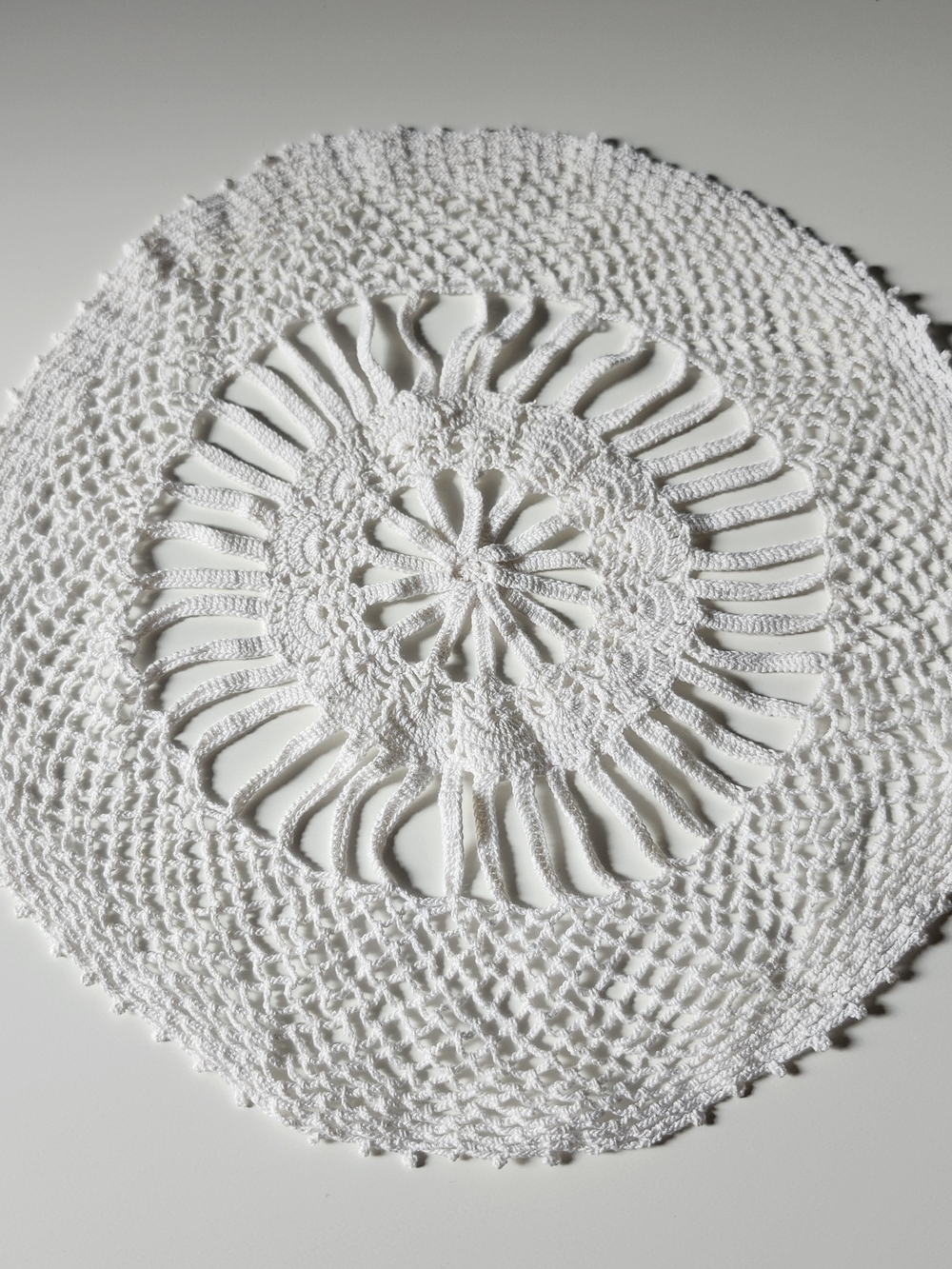 Handmade Crochet Doily 10" Round White Lace Table Mat Modern Boho Coaster Craft